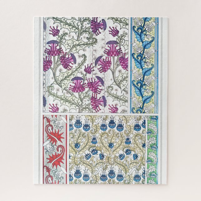 Art nouveau floral thistle flower textile art jigsaw puzzle (Vertical)