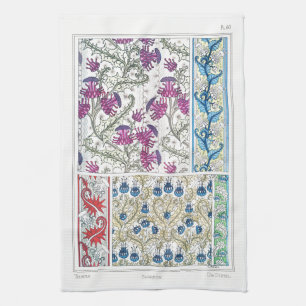 Art nouveau floral thistle textile art verneuil  tea towel