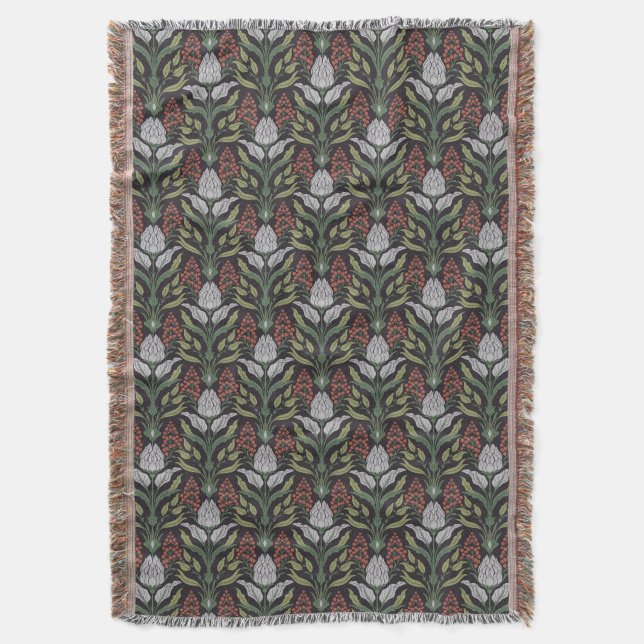 Art Nouveau Floral Throw Blanket (Front Vertical)