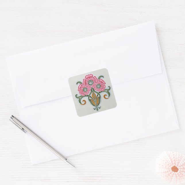 Art Nouveau Floral Tile Square Sticker (Envelope)