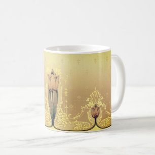 Art nouveau floral tulip pink gold elegant art coffee mug
