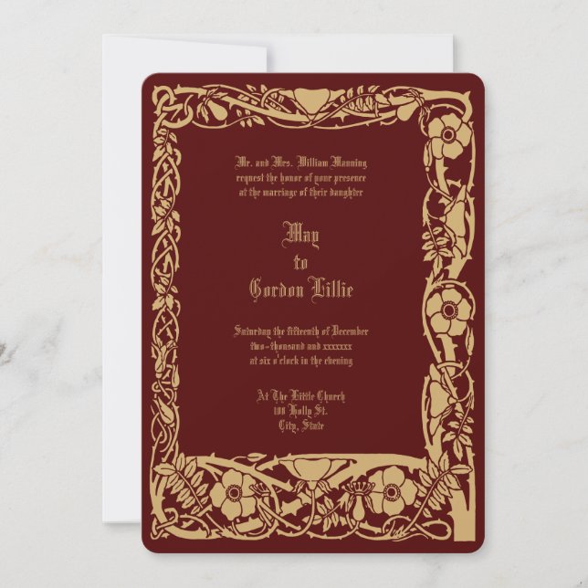 Art Nouveau Floral Vine Border By Lilien Wedding Invitation (Front)
