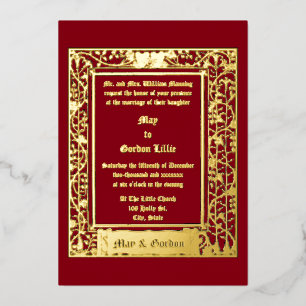 Art Nouveau Floral Vine Border & Hearts Wedding