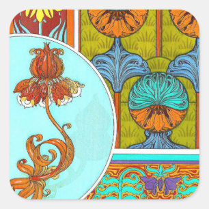 Art nouveau floral vintage verneuil textile art square sticker