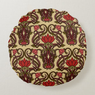 Art Nouveau floral wallpaper. Round Cushion