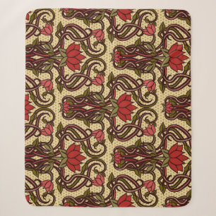 Art Nouveau floral wallpaper. Sherpa Blanket