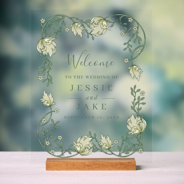 Art nouveau floral wedding acrylic sign (Neutral)