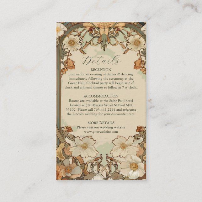 Art Nouveau Floral Wedding Celebration Enclosure Card (Front)