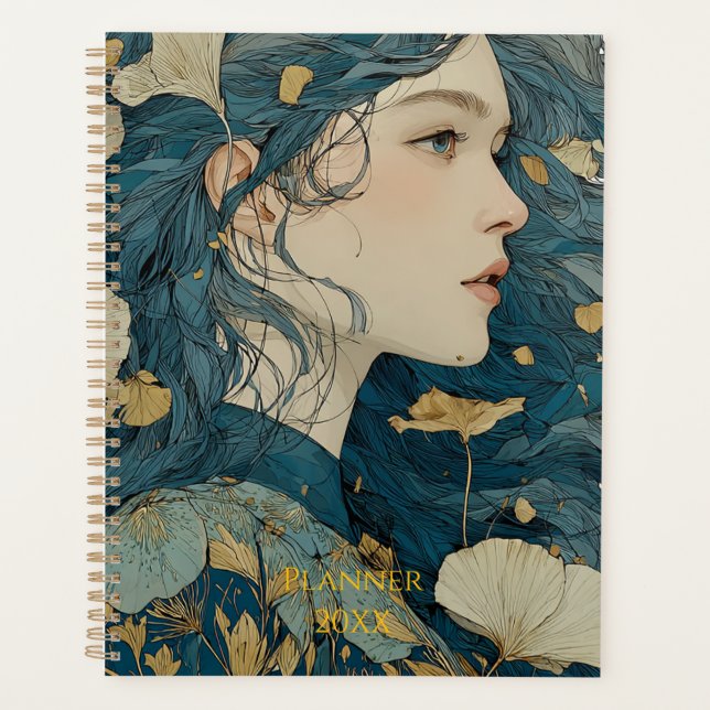 Art Nouveau Floral Woman Planner  (Front)