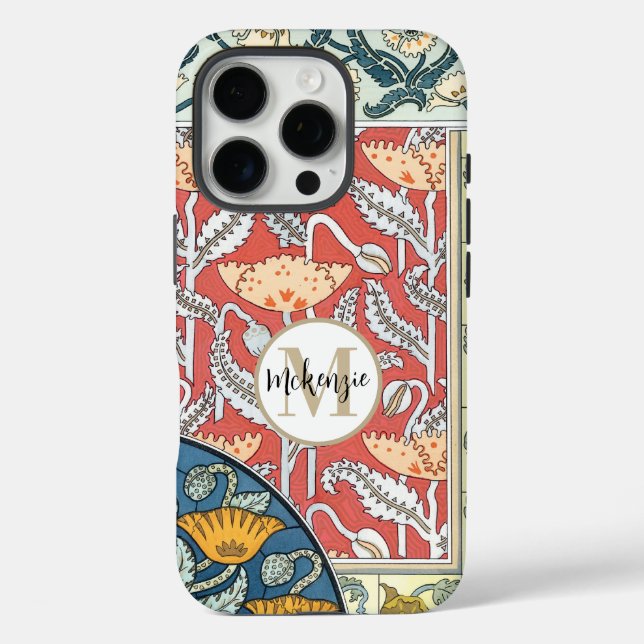 Art Nouveau Floral Yellow Red Aqua Pattern Case-Mate iPhone Case (Back)