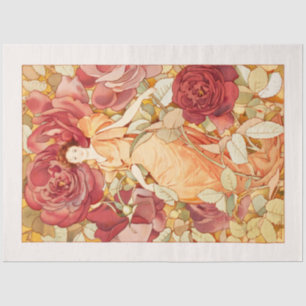 Art Nouveau Flower Fairy with Red & Orange Roses Tissue Paper