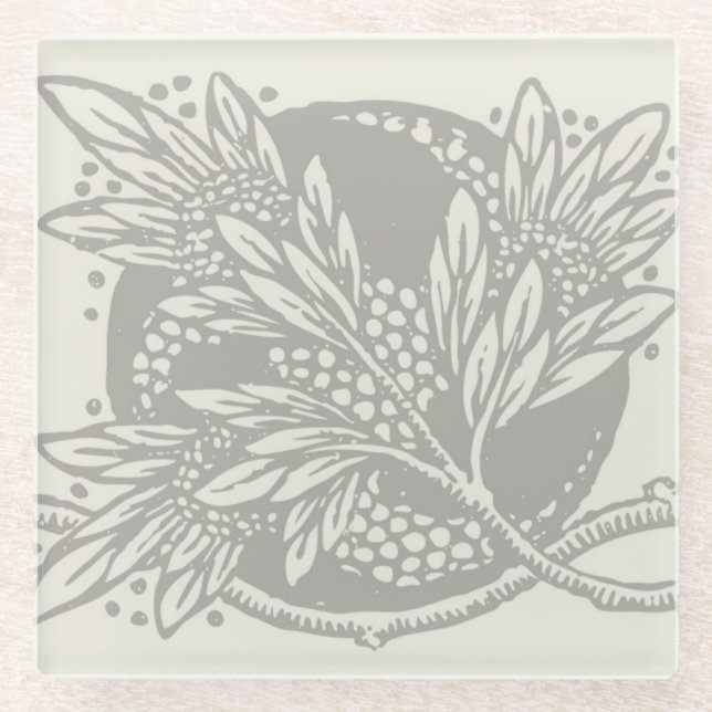 Art Nouveau Flower Floral minimalism Glass Coaster (Front)