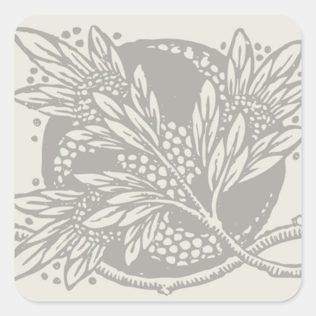 Art Nouveau Flower Floral minimalism Square Sticker (Front)