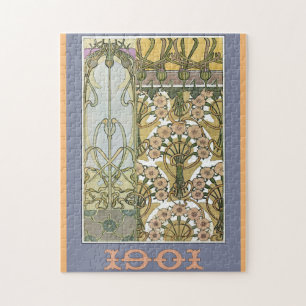 Art nouveau flowers  alphonse mucha floral art jigsaw puzzle