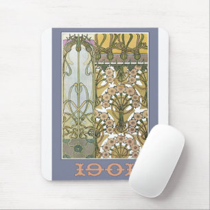 Art nouveau flowers  alphonse mucha floral art mouse mat
