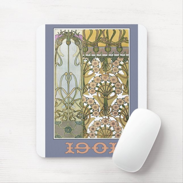 Art nouveau flowers  alphonse mucha floral art mouse mat (With Mouse)