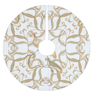 Art Nouveau Flowers Birds Brushed Polyester Tree Skirt