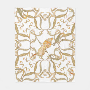 Art Nouveau Flowers Birds Fleece Blanket