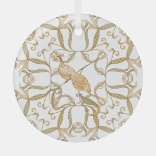 Art Nouveau Flowers Birds Glass Tree Decoration