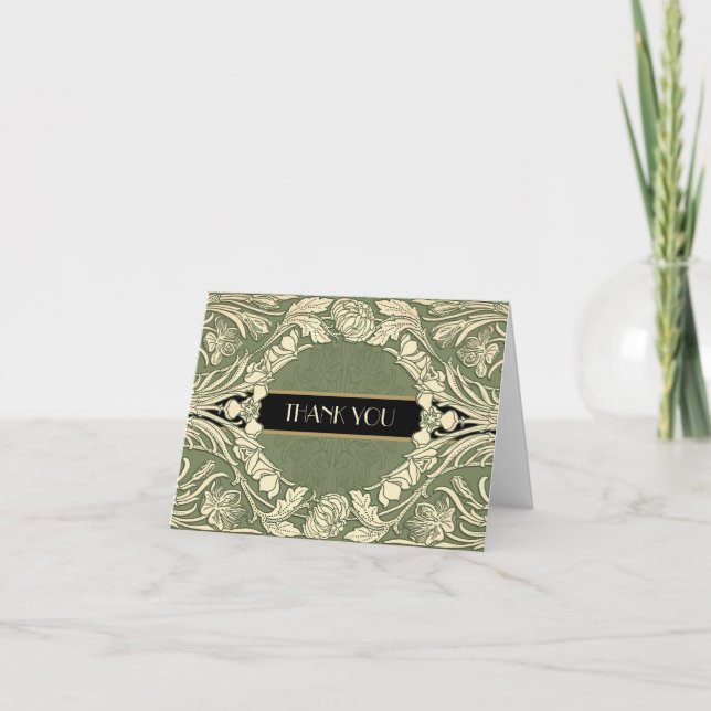 Art Nouveau Flowers Floral Border Fully Editable  Thank You Card (Front)