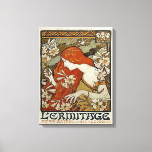 Art Nouveau Flowers Lady Woman Floral Nostalgia Canvas Print