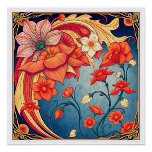 Art nouveau flowers poster