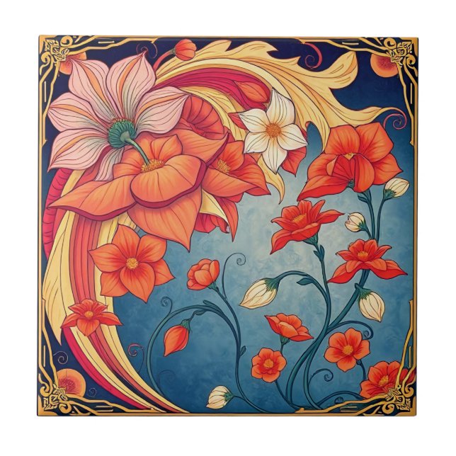 Art nouveau flowers tile (Front)