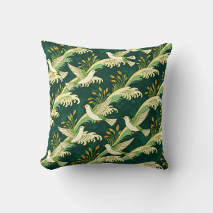 Art Nouveau Flying Bird Pattern Elegant Nature Cushion