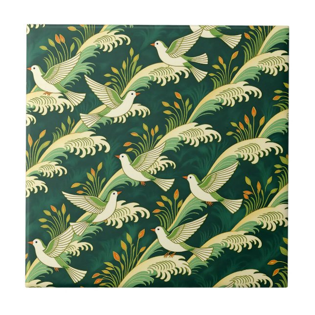 Art Nouveau Flying Bird Pattern Elegant Nature  Tile (Front)