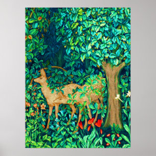 Art Nouveau Forest Deer Tapestry Print