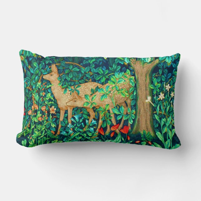 Art Nouveau Forest Deer Tapestry Print Lumbar Cushion (Front)