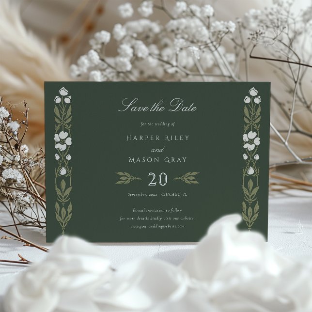 Art Nouveau Forest Green Save the Date Card (Creator Uploaded)
