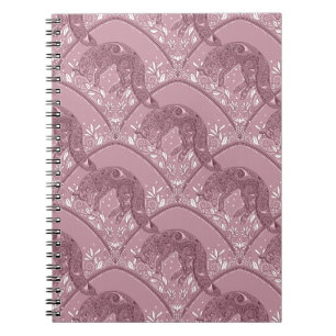 Art Nouveau Fox Damask Woodland Pattern in Pink Notebook