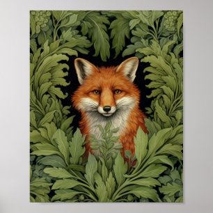 Art nouveau fox in the forest poster