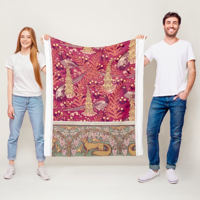 Art nouveau fox pheasant Foxglove verneuil  Fleece Blanket (In Situ)