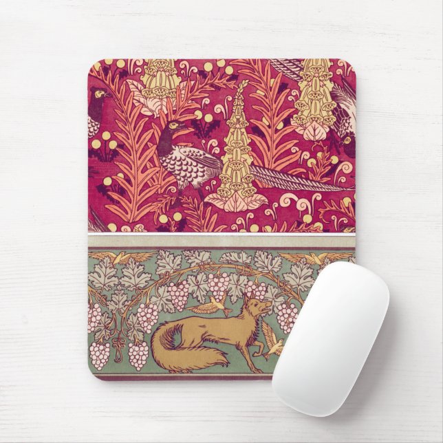 Art nouveau fox pheasant Foxglove verneuil  Mouse Mat (With Mouse)