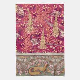 Art nouveau fox pheasant Foxglove verneuil  Tea Towel
