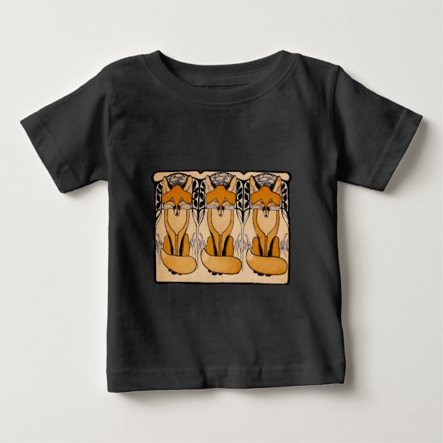Art Nouveau Foxes Illustration | Woodland Wildlife Baby T-Shirt (Front)