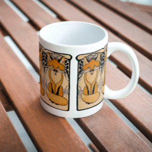 Art Nouveau Foxes Illustration Woodland Wildlife Coffee Mug