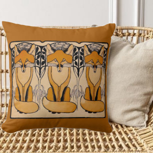 Art Nouveau Foxes Illustration Woodland Wildlife Cushion