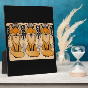 Art Nouveau Foxes Illustration Woodland Wildlife Plaque