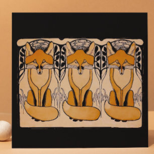 Art Nouveau Foxes Illustration Woodland Wildlife Tile