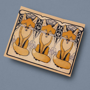 Art nouveau foxes poster