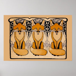Art nouveau foxes poster
