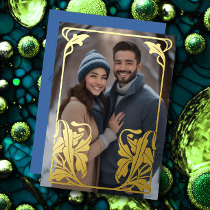 Art Nouveau Frame and Your Photo Foil Holiday Card