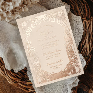Art Nouveau Frame Monogram Wedding Peach Rose