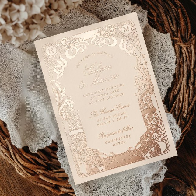 Art Nouveau Frame Monogram Wedding Peach Rose (Creator Uploaded)