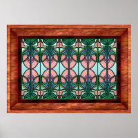 Art Nouveau Framed Stained Glass Window