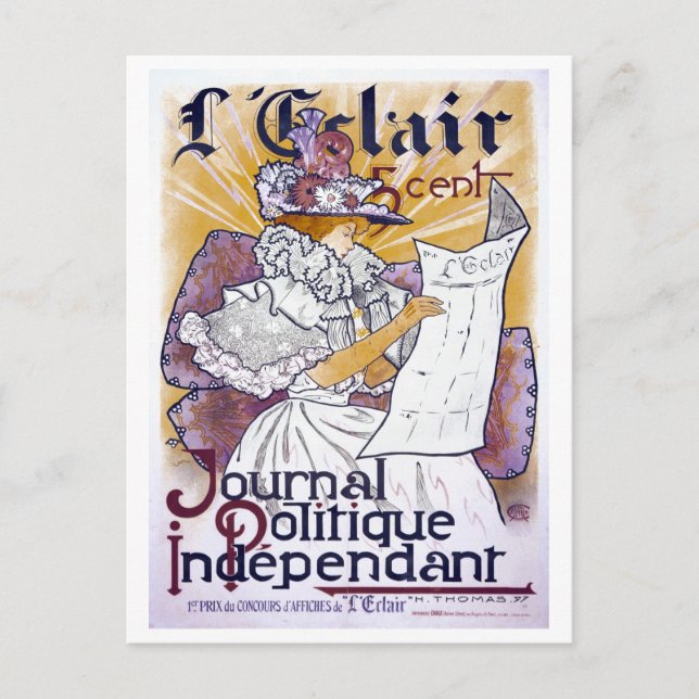 Art Nouveau French political journal Postcard (Front)