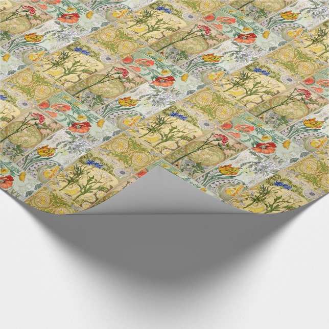 Art Nouveau French Poppy Flowers Wrapping Paper (Corner)